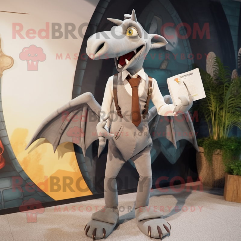 Gray Pterodactyl mascot costume character dressed with a Trousers and Wallets