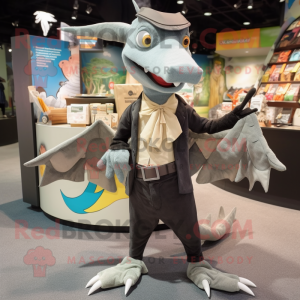 Gray Pterodactyl mascot costume character dressed with a Trousers and Wallets