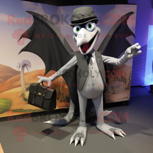 Gray Pterodactyl mascot costume character dressed with a Trousers and Wallets
