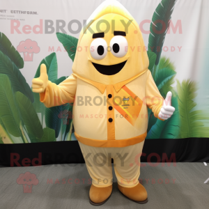 Cream Mango mascot costume character dressed with a Long Sleeve Tee and Ties