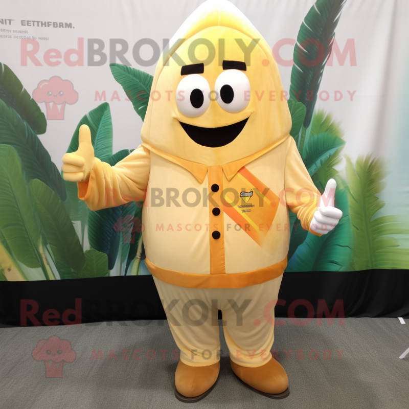 Cream Mango mascot costume character dressed with a Long Sleeve Tee and Ties Cream Mango mascot costume character dressed with a Long Sleeve Tee and Ties