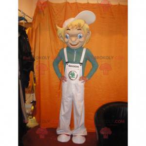 Mascot blond boy with blue eyes. Teenager mascot -