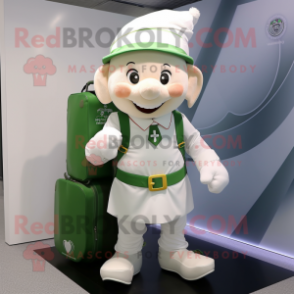 White Leprechaun Hat mascot costume character dressed with a Playsuit and Backpacks