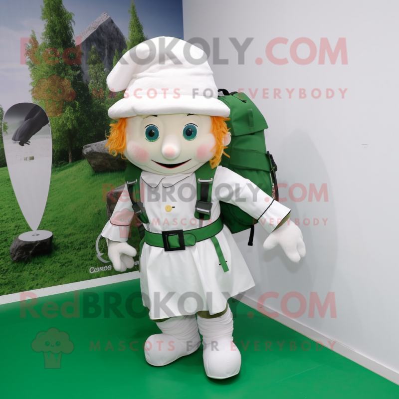 White Leprechaun Hat mascot costume character dressed with a Playsuit and Backpacks White Leprechaun Hat mascot costume character dressed with a Playsuit and Backpacks