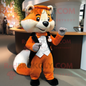 Orange Skunk mascot costume character dressed with a Culottes and Bow ties