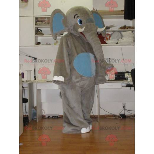 Gigante mascotte elefante grigio e blu - Redbrokoly.com