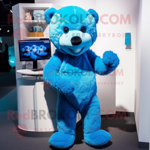 Blauwe teddybeer mascotte...