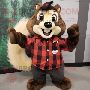 Brown Skunk mascot costume character dressed with a Flannel Shirt and Mittens