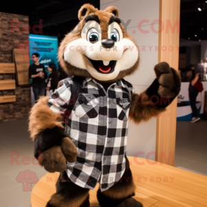 Brown Skunk mascot costume character dressed with a Flannel Shirt and Mittens