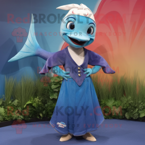 nan Swordfish mascot costume character dressed with a A-Line Dress and Necklaces