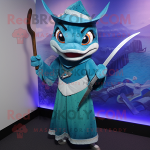 nan Swordfish mascot costume character dressed with a A-Line Dress and Necklaces