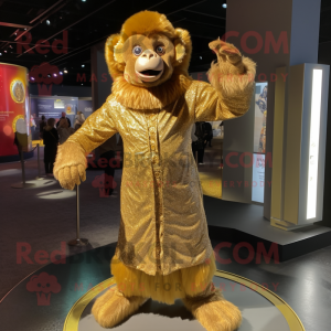 Gold Monkey mascot costume character dressed with a A-Line Dress and Wraps