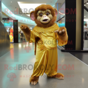 Gold Monkey mascot costume character dressed with a A-Line Dress and Wraps