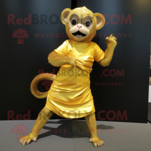 Gold Monkey mascot costume character dressed with a A-Line Dress and Wraps