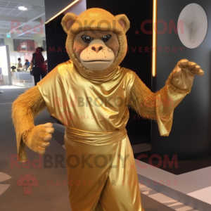 Gold Monkey mascot costume character dressed with a A-Line Dress and Wraps