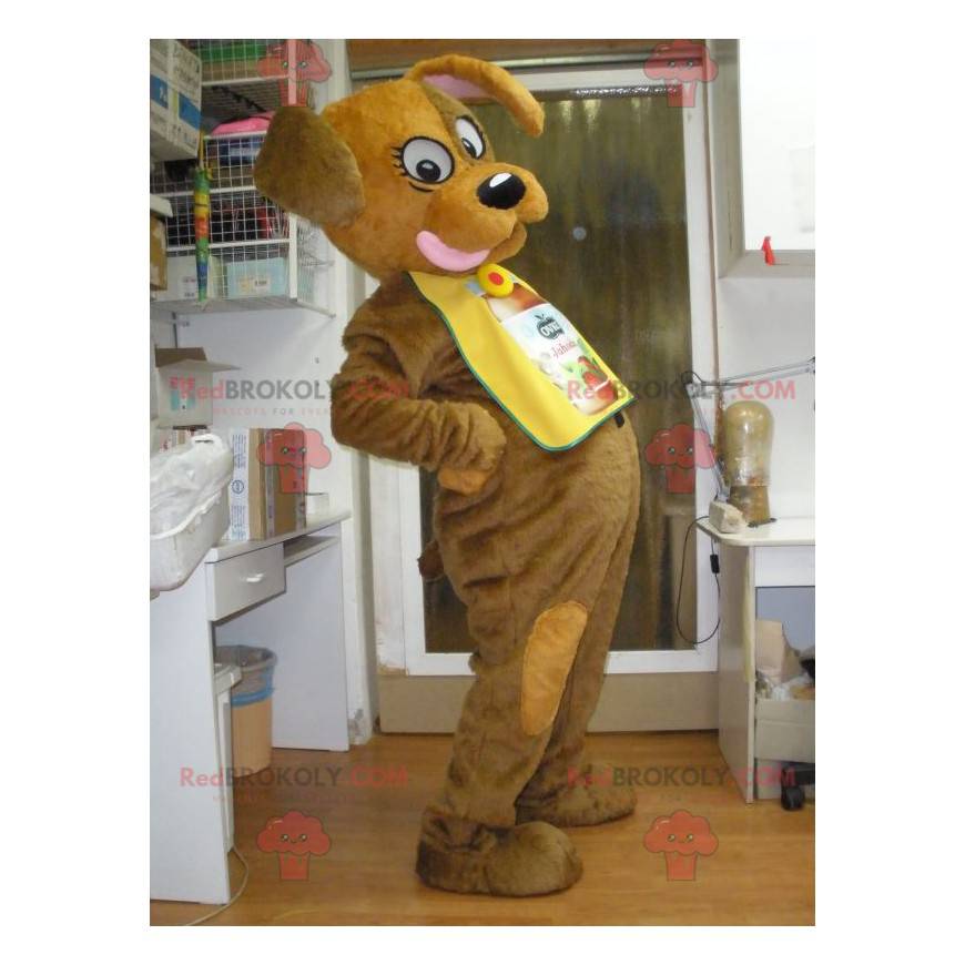 Brown dog mascot sticking out its tongue - Redbrokoly.com