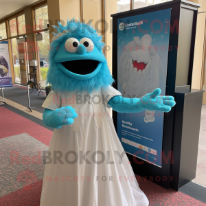 Turquoise Jambalaya mascot costume character dressed with a Wedding Dress and Watches