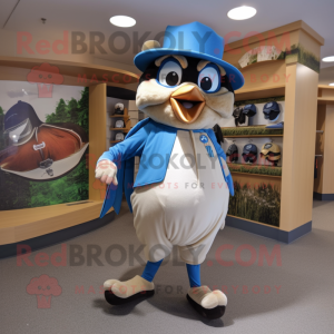 Tan Blue Jay mascot costume character dressed with a Capri Pants and Hats