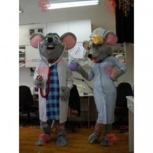 2 mascotte di topo vestite da dottore e infermiera -
