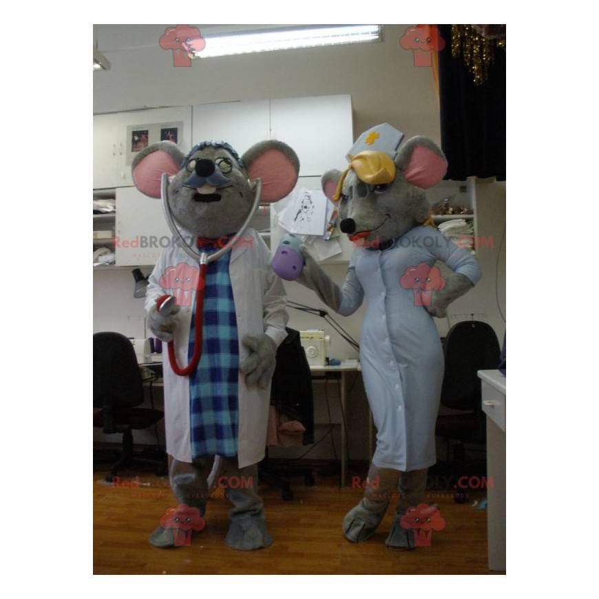 2 mouse mascots dressed as a doctor and a nurse - Redbrokoly.com
