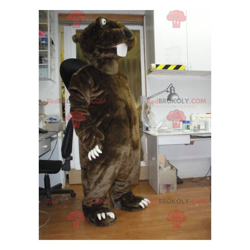 Mascote gigante castor marrom e preto - Redbrokoly.com
