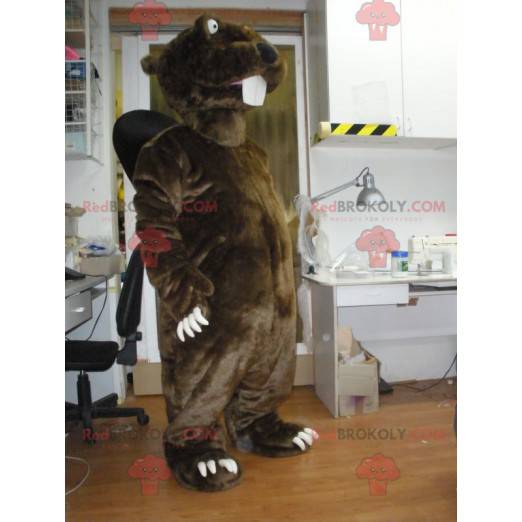 Mascotte de castor marron et noir géant - Redbrokoly.com