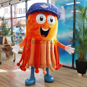 Rust Jellyfish mascot costume character dressed with a Board Shorts and Bow ties