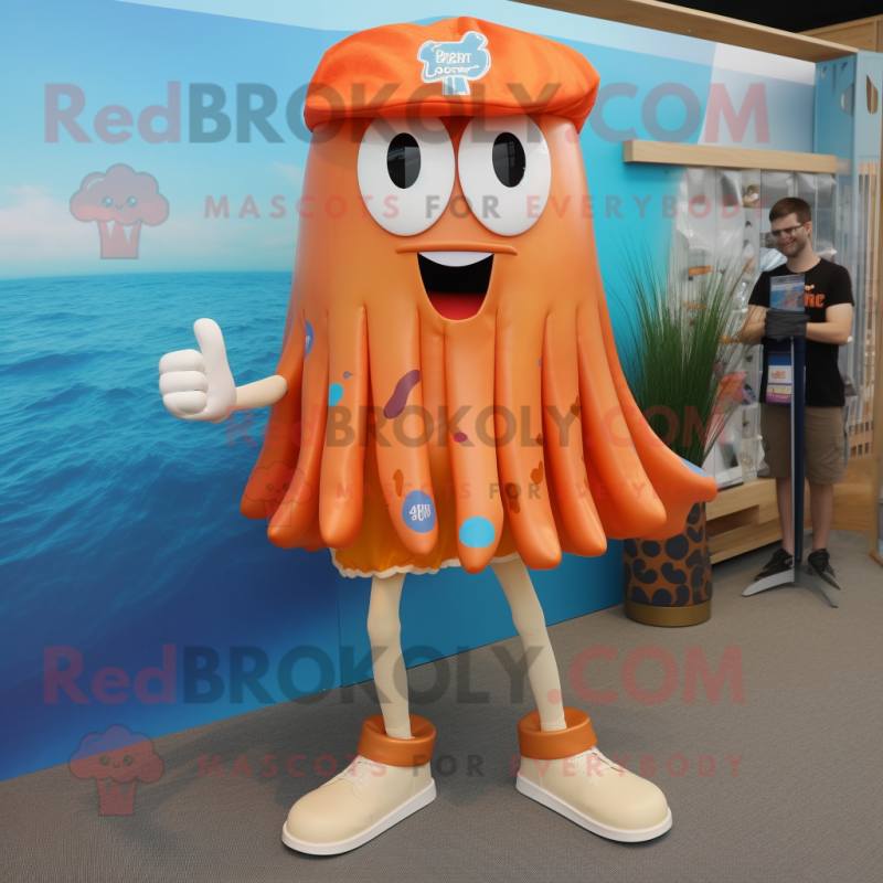 Rust Jellyfish mascot costume character dressed with a Board Shorts and Bow ties