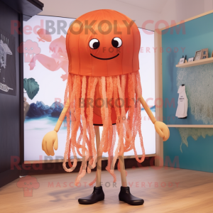 Rust Jellyfish mascot costume character dressed with a Board Shorts and Bow ties