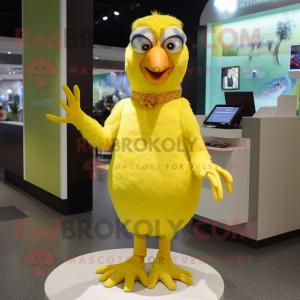 Yellow Parrot mascot costume character dressed with a Mini Dress and Gloves