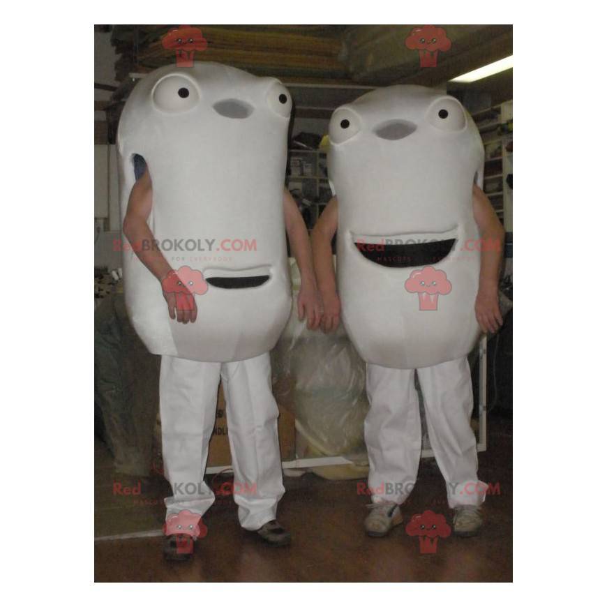 2 mascots of white figures 2 giant heads - Redbrokoly.com