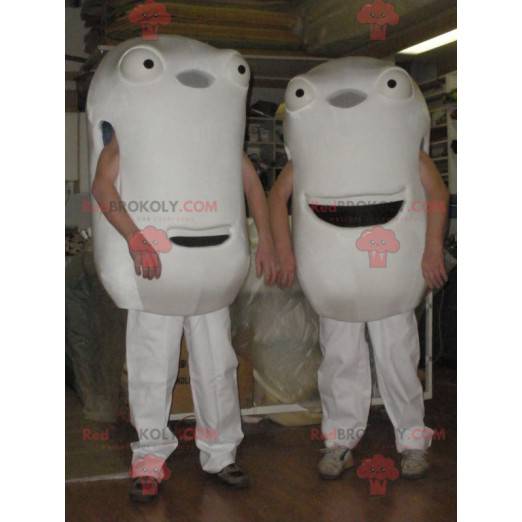 2 mascotte di figure bianche 2 teste giganti - Redbrokoly.com