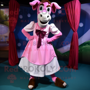 Pink Boer Goat mascot costume character dressed with a Circle Skirt and Bow ties