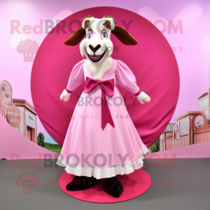 Pink Boer Goat mascot costume character dressed with a Circle Skirt and Bow ties
