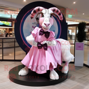 Pink Boer Goat mascot costume character dressed with a Circle Skirt and Bow ties