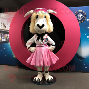 Pink Boer Goat mascot costume character dressed with a Circle Skirt and Bow ties