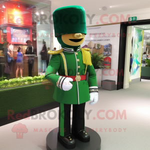 Green British Royal Guard mascot costume character dressed with a Dress Shirt and Bracelet watches