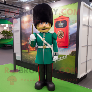Green British Royal Guard mascot costume character dressed with a Dress Shirt and Bracelet watches