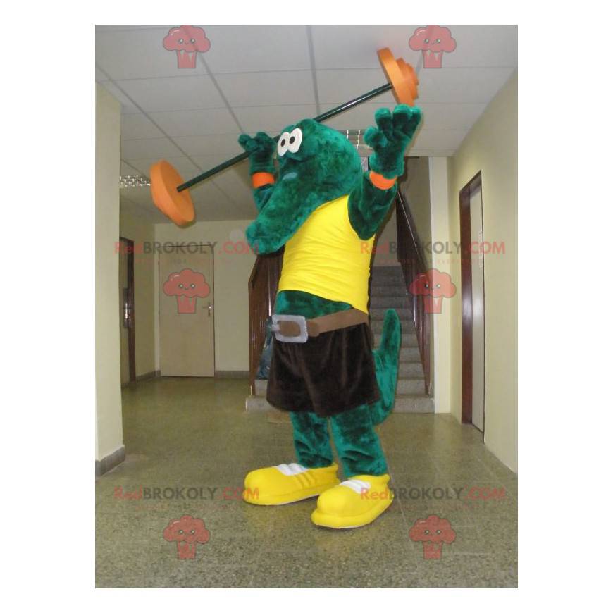 Mascota de cocodrilo verde con una camiseta amarilla - Mascota de cocodrilo verde con una camiseta amarilla -