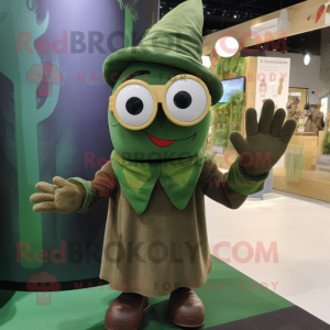 Olive Magician mascot costume character dressed with a Sweater and Eyeglasses