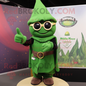 Olive Magician mascot costume character dressed with a Sweater and Eyeglasses