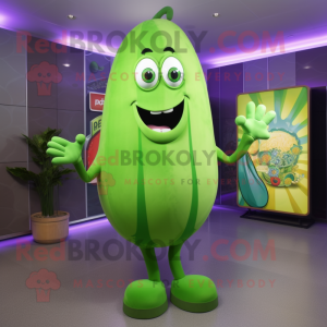 Lime Green Cucumber mascot costume character dressed with a Bodysuit and Ties