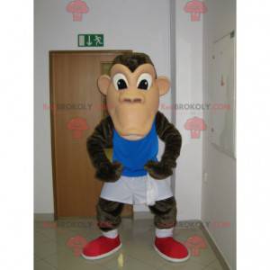 Brązowy szympans małpa maskotka w odzieży sportowej -