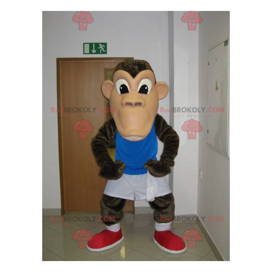 Bruine chimpanseeaap mascotte in sportkleding - Redbrokoly.com