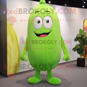 Lime Green Cucumber mascot costume character dressed with a Bodysuit and Ties
