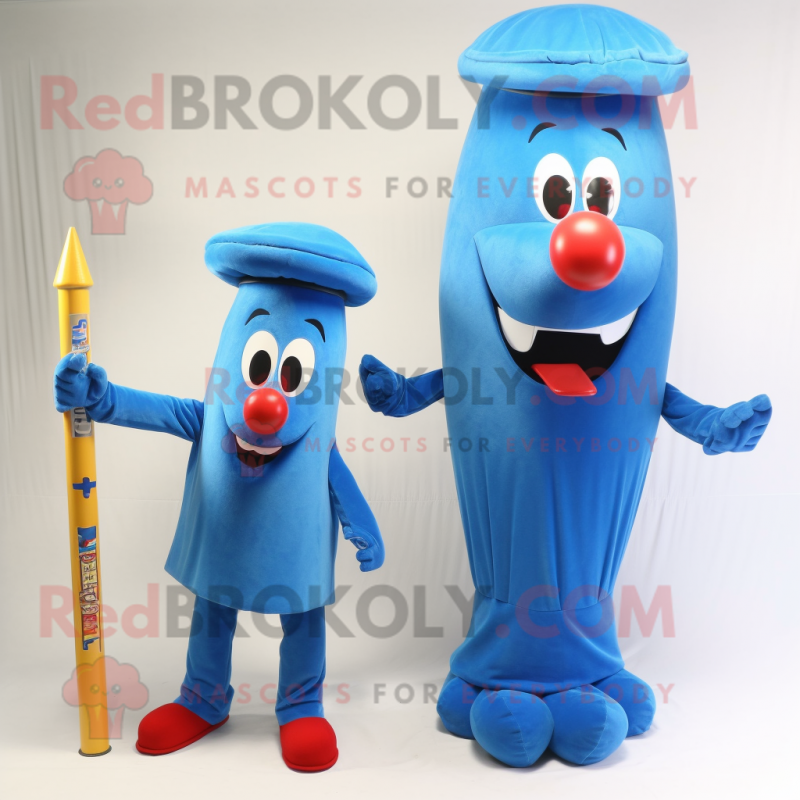 Blue Hot Dog mascot costume character dressed with a Pencil Skirt and Hat pins Blue Hot Dog mascot costume character dressed with a Pencil Skirt and Hat pins