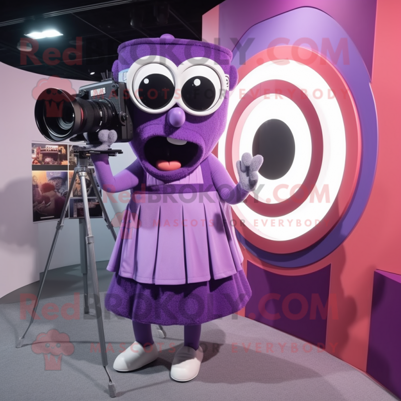 Purple Camera mascot costume character dressed with a Circle Skirt and Eyeglasses