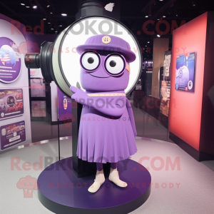 Purple Camera mascot costume character dressed with a Circle Skirt and Eyeglasses