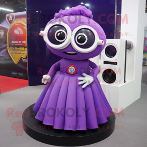 Purple Camera mascot costume character dressed with a Circle Skirt and Eyeglasses