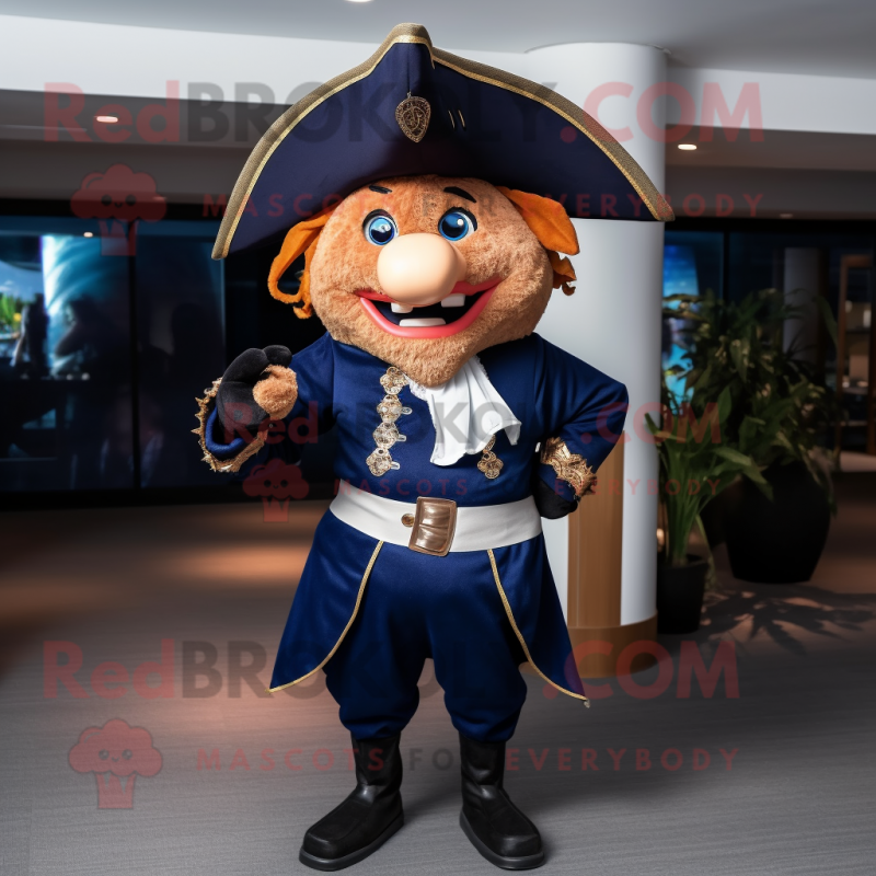 Navy Pirate mascot costume character dressed with a Culottes and Wraps